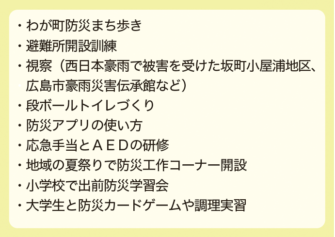 表２　多彩な防災カフェ班の活動